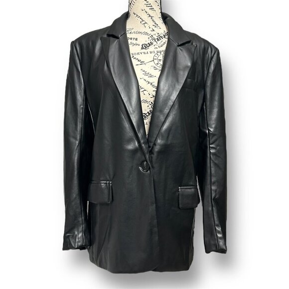 Endless Rose L Black Faux Leather PU Oversized Blazer Jacket Y2K Mob Wife NWT - Picture 5 of 10